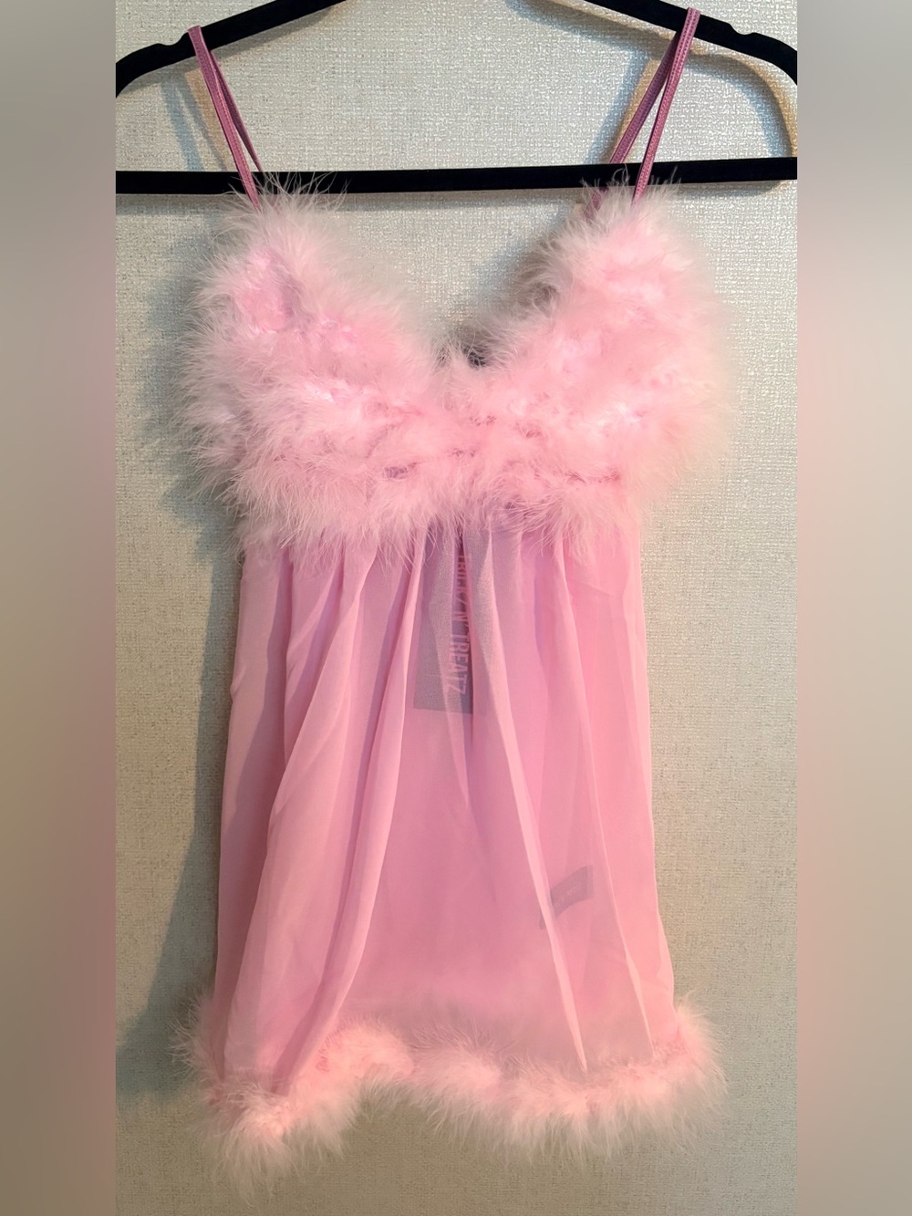 Dolls Kill Pink Sheer Feather-Trim Babydoll Chemise